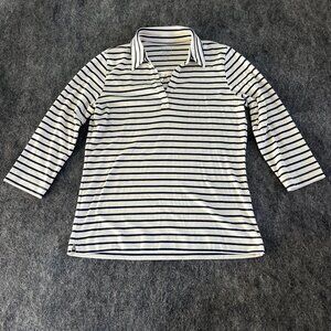 LL Bean long sleeve navy & white striped polo XS regular 100% supima cotton